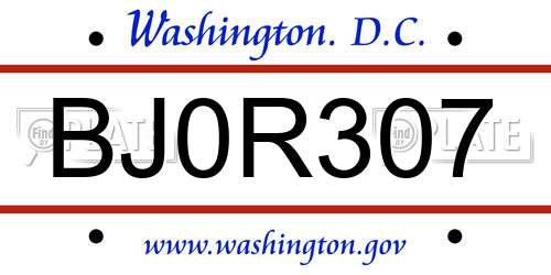 BJ0R307 District Of Columbia License Plate