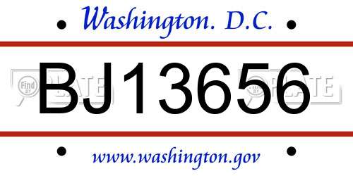 BJ13656 District Of Columbia License Plate