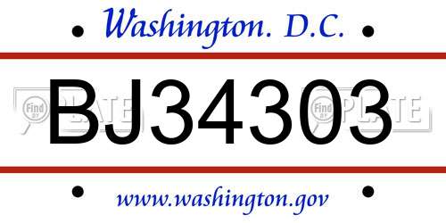 BJ34303 District Of Columbia License Plate