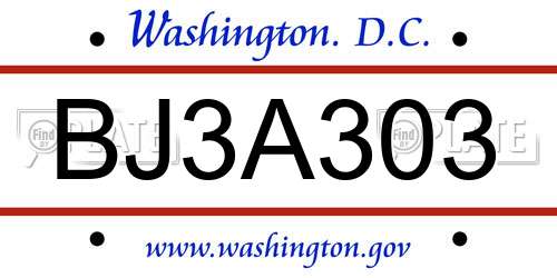 BJ3A303 District Of Columbia License Plate