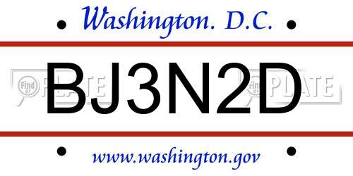 BJ3N2D District Of Columbia License Plate
