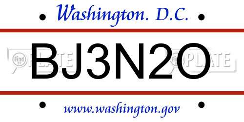 BJ3N2O District Of Columbia License Plate