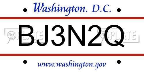 BJ3N2Q District Of Columbia License Plate