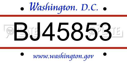 BJ45853 District Of Columbia License Plate