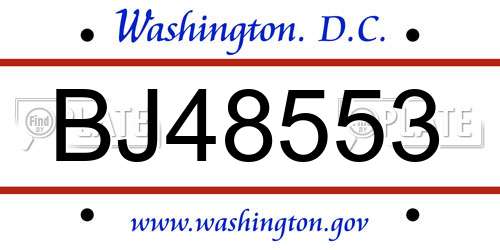 BJ48553 District Of Columbia License Plate