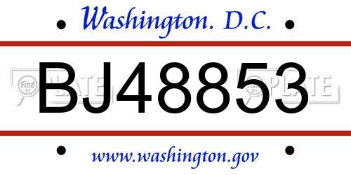 BJ48853 District Of Columbia License Plate