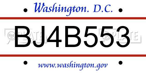 BJ4B553 District Of Columbia License Plate
