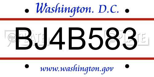 BJ4B583 District Of Columbia License Plate