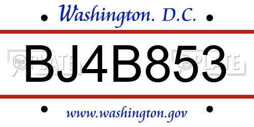 BJ4B853 District Of Columbia License Plate