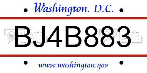 BJ4B883 District Of Columbia License Plate