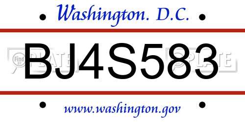 BJ4S583 District Of Columbia License Plate