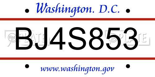 BJ4S853 District Of Columbia License Plate