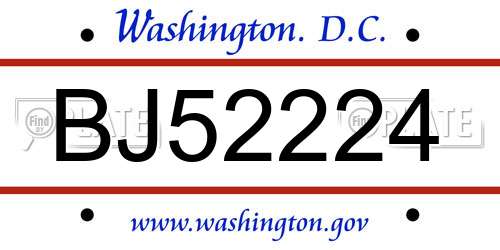 BJ52224 District Of Columbia License Plate