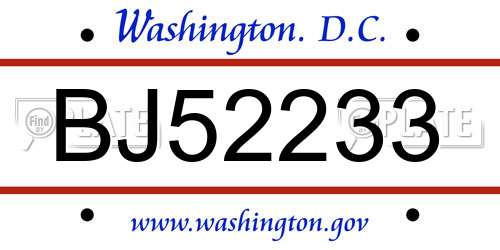 BJ52233 District Of Columbia License Plate