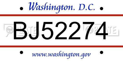 BJ52274 District Of Columbia License Plate