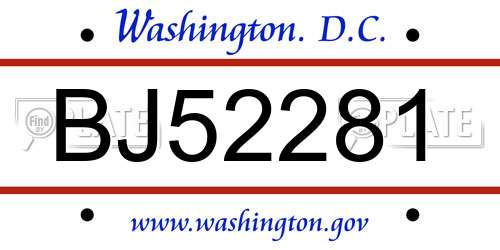 BJ52281 District Of Columbia License Plate