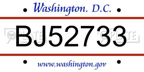 BJ52733 District Of Columbia License Plate