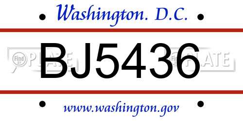 BJ5436 District Of Columbia License Plate