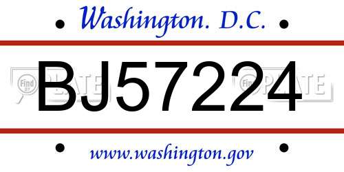 BJ57224 District Of Columbia License Plate