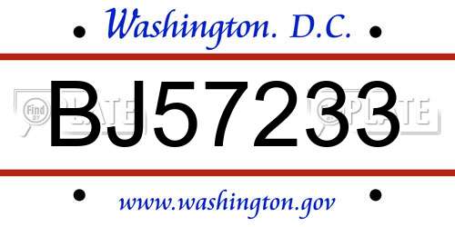 BJ57233 District Of Columbia License Plate