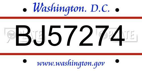 BJ57274 District Of Columbia License Plate