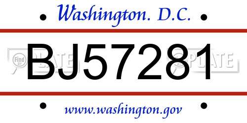 BJ57281 District Of Columbia License Plate