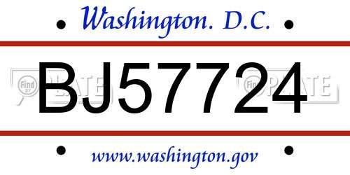 BJ57724 District Of Columbia License Plate