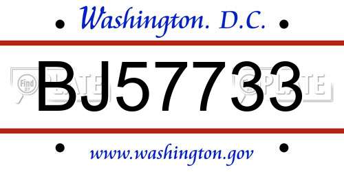 BJ57733 District Of Columbia License Plate
