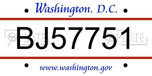 BJ57751 District Of Columbia License Plate