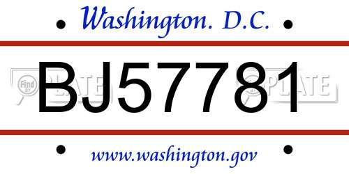 BJ57781 District Of Columbia License Plate