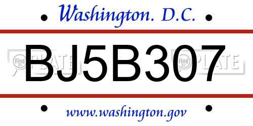 BJ5B307 District Of Columbia License Plate