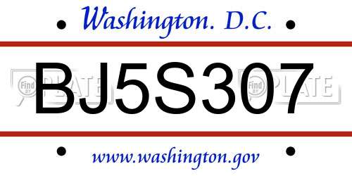 BJ5S307 District Of Columbia License Plate