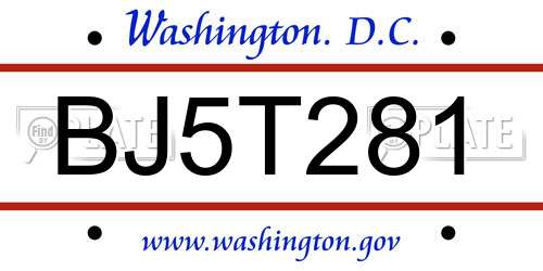 BJ5T281 District Of Columbia License Plate