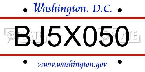 BJ5X050 District Of Columbia License Plate