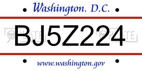 BJ5Z224 District Of Columbia License Plate