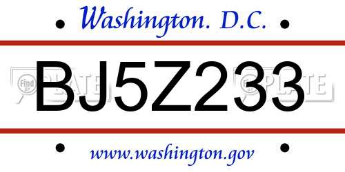 BJ5Z233 District Of Columbia License Plate