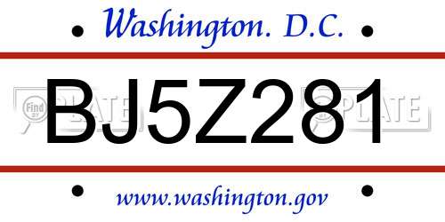 BJ5Z281 District Of Columbia License Plate