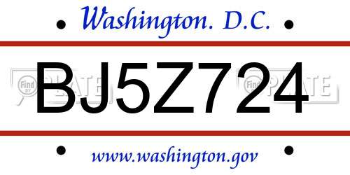 BJ5Z724 District Of Columbia License Plate