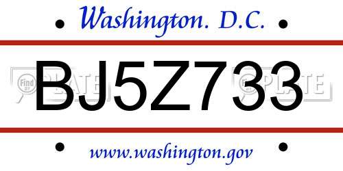 BJ5Z733 District Of Columbia License Plate