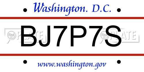 BJ7P7S District Of Columbia License Plate
