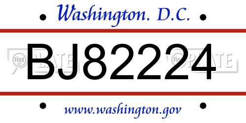 BJ82224 District Of Columbia License Plate