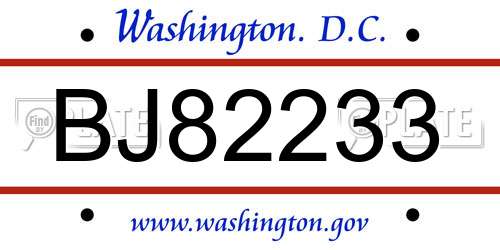 BJ82233 District Of Columbia License Plate