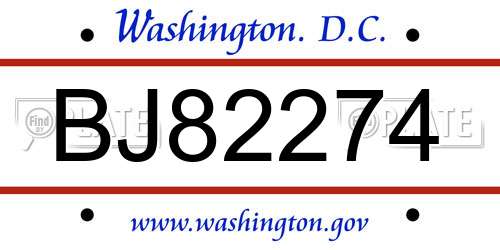 BJ82274 District Of Columbia License Plate