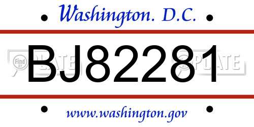 BJ82281 District Of Columbia License Plate