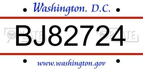 BJ82724 District Of Columbia License Plate
