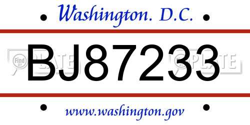 BJ87233 District Of Columbia License Plate
