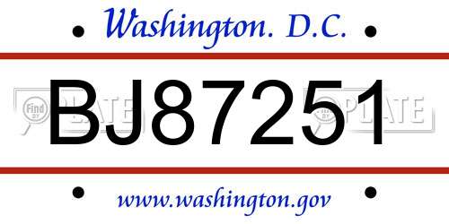 BJ87251 District Of Columbia License Plate