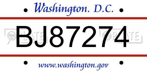 BJ87274 District Of Columbia License Plate