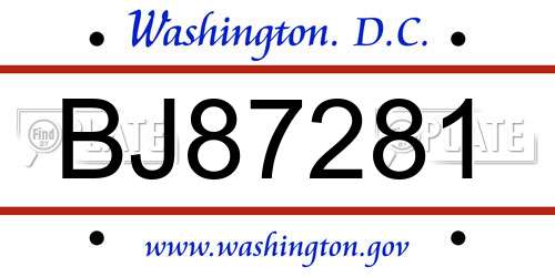 BJ87281 District Of Columbia License Plate