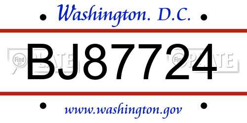 BJ87724 District Of Columbia License Plate